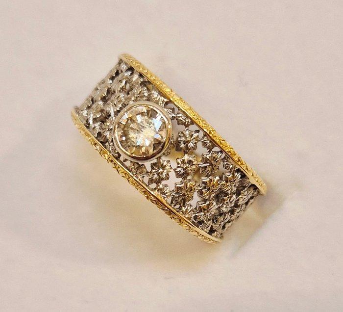 Statement ring - 18 karaat Geel goud, Witgoud Diamant, Sieraden, Tassen en Uiterlijk, Antieke sieraden