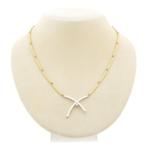 Bicolor gouden staafjes collier met vaste hanger en diamant, Gebruikt, Overige kleuren, Ophalen of Verzenden, Met edelsteen