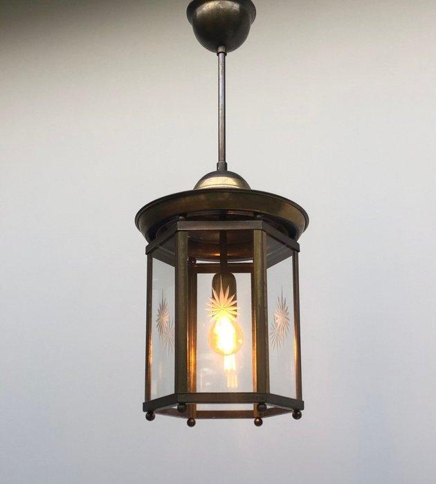 Plafondlamp - Messing, Glas - Hallamp / lantaarn, Antiek en Kunst, Curiosa en Brocante
