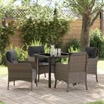 vidaXL Tuin eettafelset met kussen 5 pcs Grijs poly rattan, Verzenden, Nieuw, Rotan