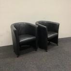 Complete set van 2 stuks fauteuil op wieltjes, zwart skai, Gebruikt, Leer, Ophalen of Verzenden