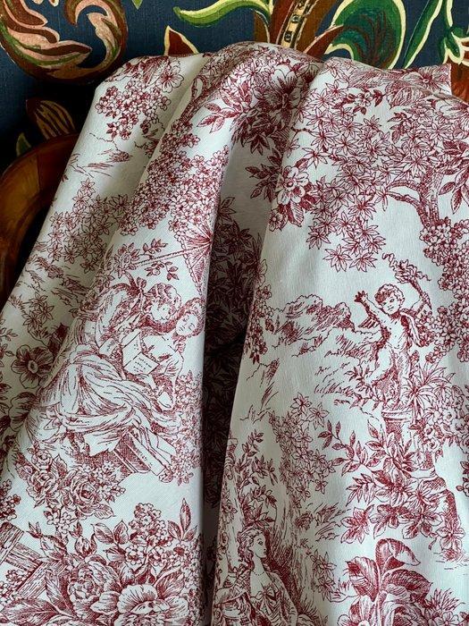 Dubbelbrede toile de Jouy stof in rood, geschikt voor, Antiek en Kunst, Curiosa en Brocante