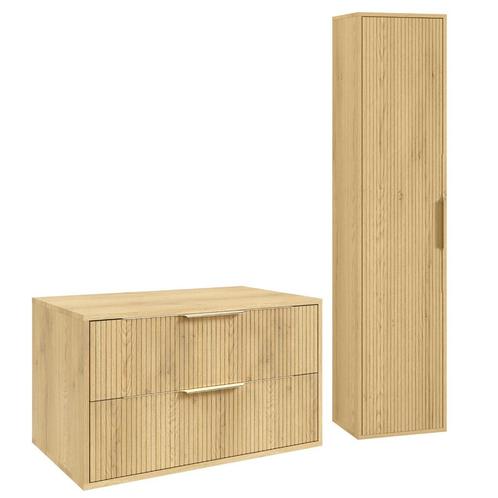Wastafelkast Rimini 80 cm - Eiken -  Badmeubel met Kolomkast, Huis en Inrichting, Badkamer | Badkamermeubels, Nieuw, Wastafelkast