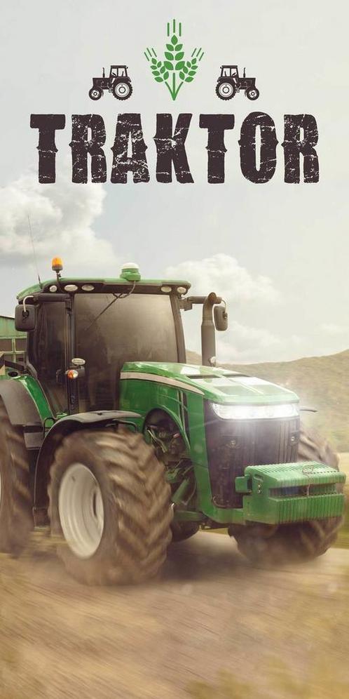 Strandlaken groene traktor - 70x140 cm, Huis en Inrichting, Badkamer | Badtextiel en Accessoires, Nieuw, Verzenden