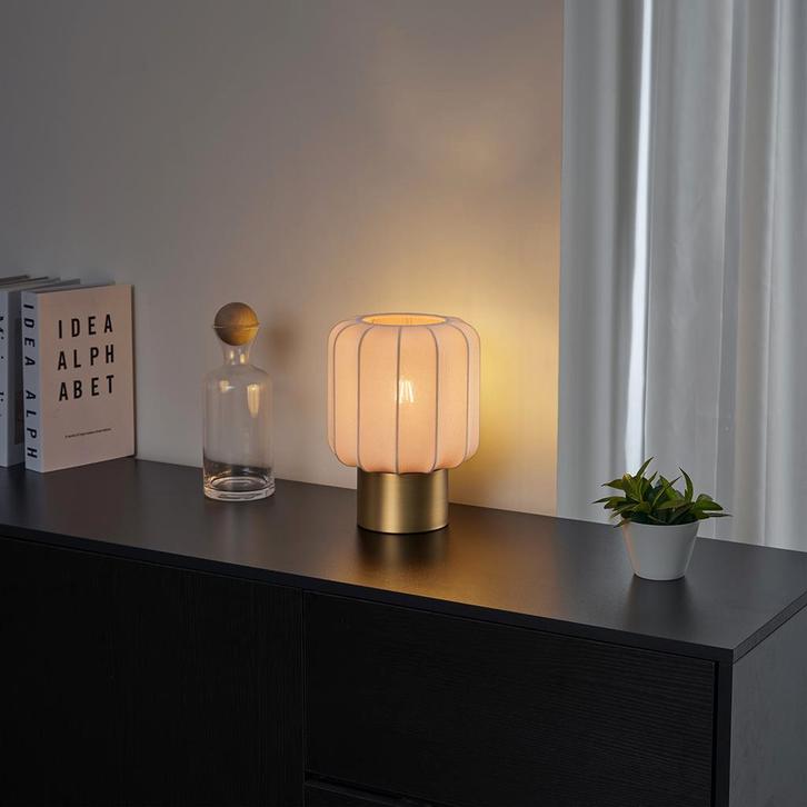 Japandi tafellamp goud met beige kap - Pluni, Huis en Inrichting, Lampen | Tafellampen, Nieuw, Overige materialen, Minder dan 50 cm