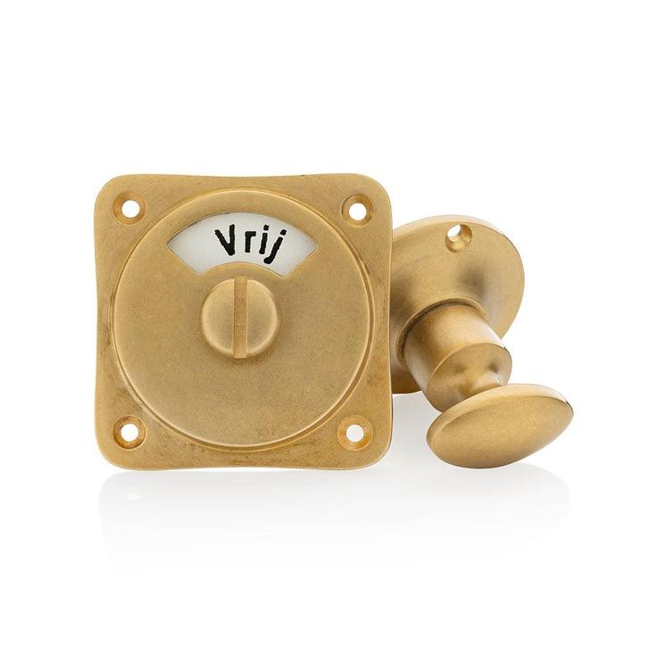 WC rond draaiknop vrij-bezet messing getrommeld, Doe-het-zelf en Verbouw, Hang- en Sluitwerk, Slot, Nieuw, Koper of Messing, Ophalen of Verzenden