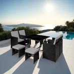 Wicker zitgroep Bilbao 4+4+1 met beschermhoes - zwart / grij, Tuin en Terras, Verzenden, Nieuw