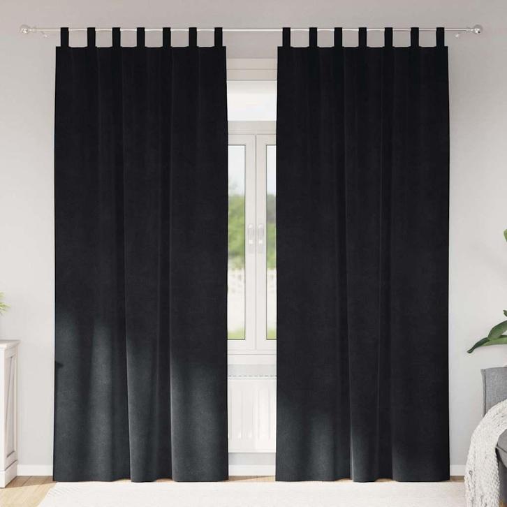 vidaXL Gordijnen met gordijnen 2 pcs Zwart 140 x 225 cm, Huis en Inrichting, Stoffering | Gordijnen en Lamellen, Zwart, Nieuw