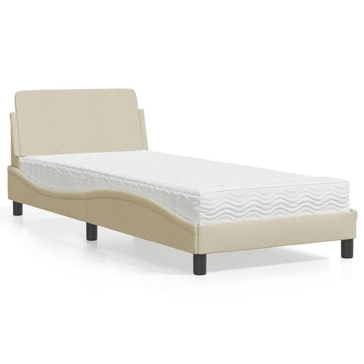 vidaXL Bed met matras Dover stof crèmekleurig 80x200 cm, Huis en Inrichting, Slaapkamer | Bedden, 80 cm, 200 cm, Crème, Eenpersoons