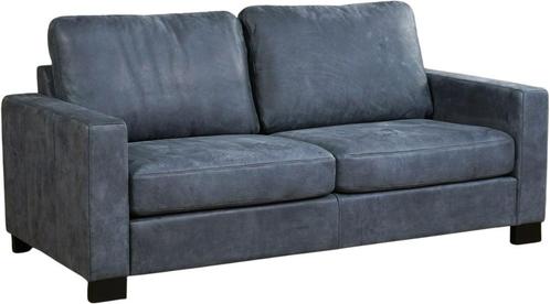 Blauwe leren moderne 2.5-zitsbank - poot hout bruin - Kenia, Huis en Inrichting, Banken | Bankstellen, 150 tot 200 cm, 75 tot 100 cm