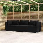 vidaXL Driezitsbank met kussens poly rattan zwart, Verzenden, Nieuw, Rotan