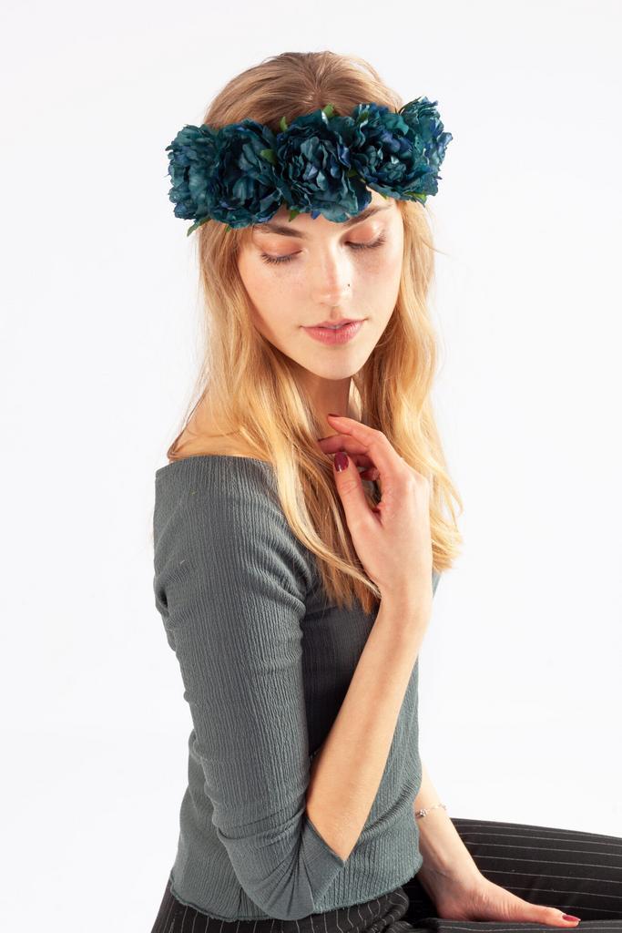 Bloemenkrans Haar Pioenrozen Blauw Petrol Bloemen Haarband E, Kleding | Dames, Carnavalskleding en Feestkleding, Accessoires, Nieuw