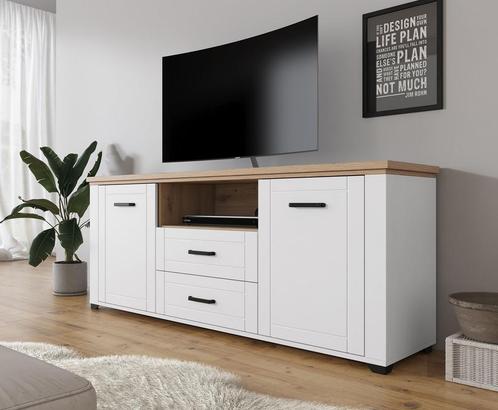 TV-Meubel wit eiken landelijk 161,2x41x66,5 cm, Huis en Inrichting, Kasten | Televisiemeubels, 50 tot 75 cm, Nieuw, Overige materialen
