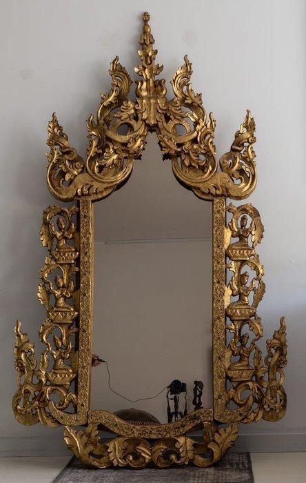 Wandspiegel - 24 kt goud, Teak - Birmees tempel spiegel, Antiek en Kunst, Kunst | Niet-Westerse kunst