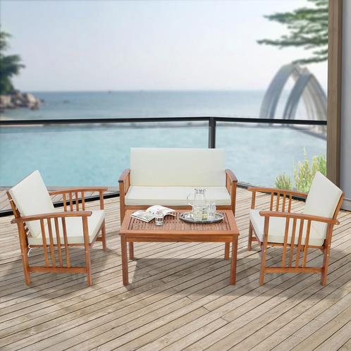 Tuinset Brissogne 4-delig houtkleurig en beige FSC®-gecertif, Tuin en Terras, Tuinsets en Loungesets, Nieuw, Verzenden