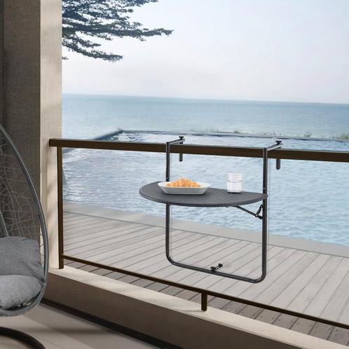 [en.casa] Balkontafel Cicala inklapbaar 83,5x60x64 cm donker, Tuin en Terras, Tuintafels, Nieuw, Verzenden