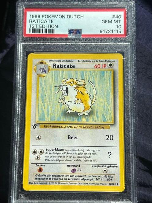 Pokémon - 1 Graded card - Raticate 1st editon - Base set -, Hobby en Vrije tijd, Verzamelkaartspellen | Pokémon