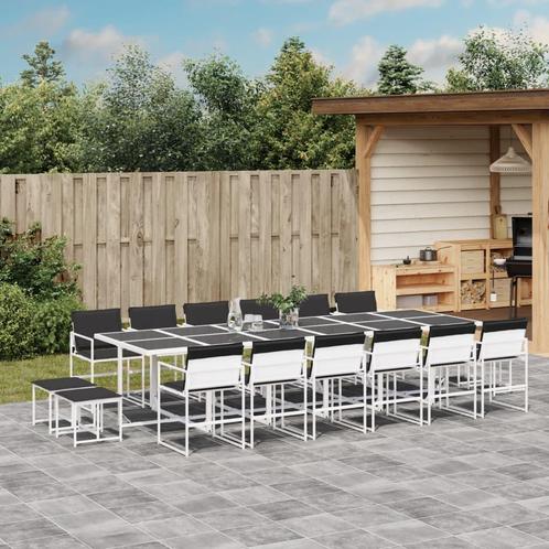 vidaXL 17-delige Tuinset met kussens textileen wit, Tuin en Terras, Tuinsets en Loungesets, Tuinset, Nieuw, 6 zitplaatsen, Rvs