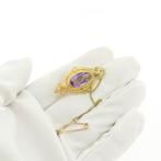 Gouden broche met amethist (vintage accesoire, vintage), Gebruikt, Overige kleuren, Ophalen of Verzenden, Met edelsteen