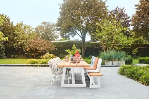 Suns Ovada tuintafel met bank 340 cm wit frame |, Tuin en Terras, Tuinsets en Loungesets, Ophalen of Verzenden