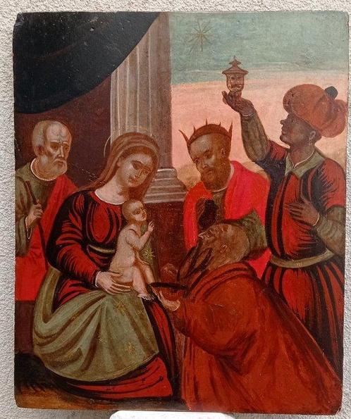 Scuola veneto cretese (XVII) - Adorazione dei magi, Antiek en Kunst, Kunst | Schilderijen | Klassiek