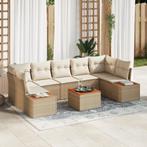 vidaXL 8-delige tuinset met kussens in beige van poly rattan, Tuin en Terras, Verzenden, Nieuw, Rotan, Tuinset