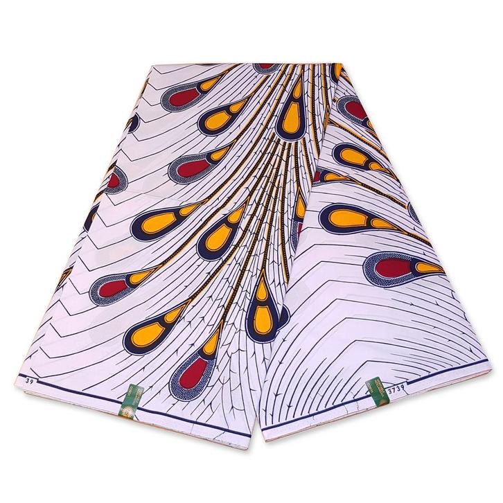 VLISCO stof Hollandais Afrikaanse Wax print - Wit / Rode Bul, Hobby en Vrije tijd, Stoffen en Lappen, Nieuw, Ophalen of Verzenden