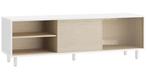 Modern TV-meubel 140 cm – Wit/Beige met Schuifdeuren en Glas, Verzenden, Nieuw