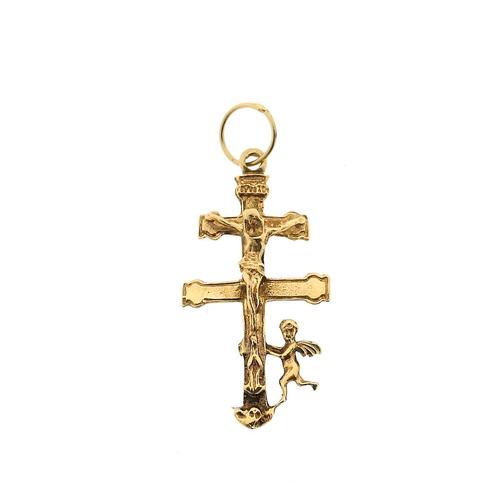 18 Krt. Gouden hanger van een kruis met corpus en engel |..., Sieraden, Tassen en Uiterlijk, Bedels, Gebruikt, Overige merken
