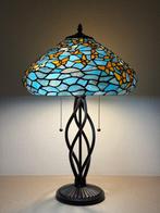XXL Tiffany stijl tafellamp BLUE BUTTERFLY SCULPTURAL BASE, Antiek en Kunst