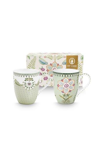 Set van 2 Mokken (350ml) Lichtgroen met Bloemen - Pip Studio beschikbaar voor biedingen