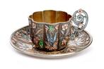 Russisch zilveren cloisonné kop & schotel, Antiek en Kunst, Ophalen, Zilver