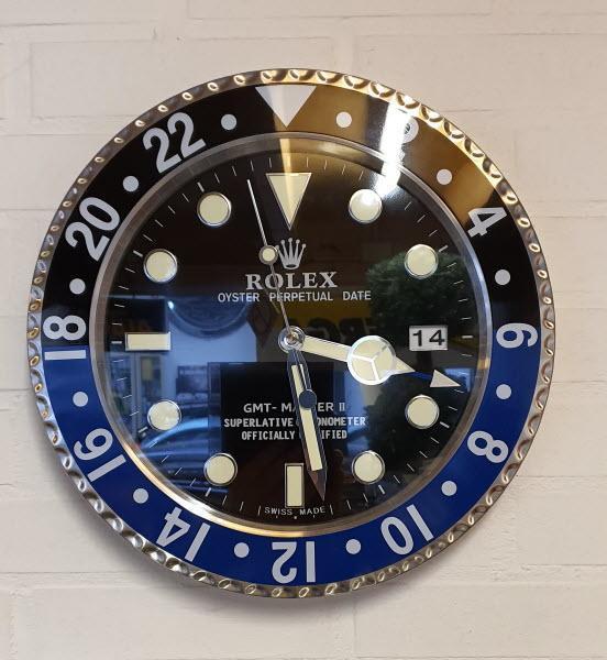 Wandklok Rolex GMT Master II type Batman 35cm RVS (roestvrij, Huis en Inrichting, Woonaccessoires | Klokken, Analoog, Nieuw, Wandklok