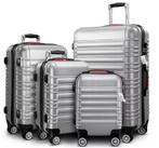 Reiskoffers Zilver 4-delig ABS met gratis accessoires, Caravans en Kamperen, Verzenden, Nieuw