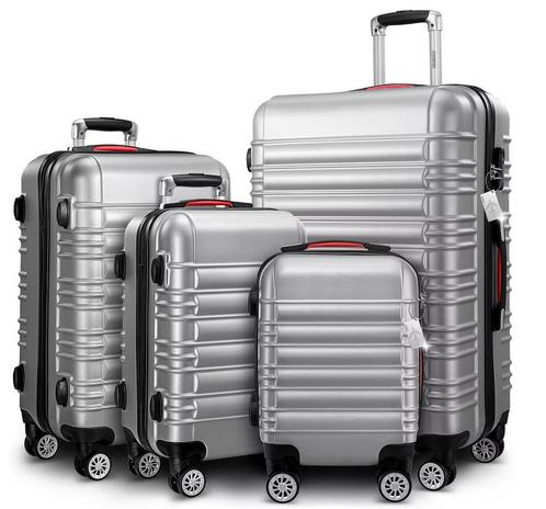 Reiskoffers Zilver 4-delig ABS met gratis accessoires, Caravans en Kamperen, Kampeeraccessoires, Nieuw, Verzenden