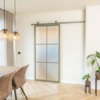 Stalen Schuifdeur - 6 Vlaks - Olijfgroen - Mat glas, Doe-het-zelf en Verbouw, Kozijnen en Schuifpuien, 75 tot 150 cm, Nieuw, 150 tot 225 cm