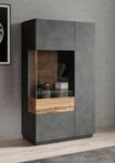 Vitrinekast | Grijs | Eiken 80cm | Glazen kast | Industrieel