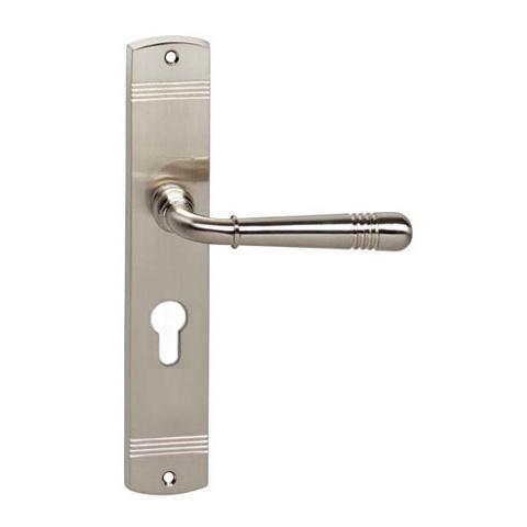 Deurklink Emily op schild profielcilindergat 55mm nikkel mat, Doe-het-zelf en Verbouw, Hang- en Sluitwerk, Klink of Kruk, Nieuw