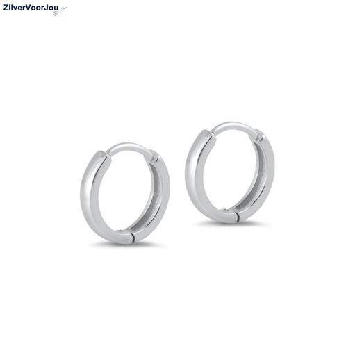 Zilveren huggie hoops 2 mm breed rhodium, Sieraden, Tassen en Uiterlijk, Oorbellen, Nieuw, Verzenden