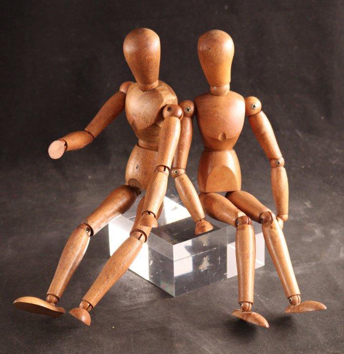 Paar vintage - Mannequin - Houten ledenpoppen (2) - Hout, Antiek en Kunst, Curiosa en Brocante