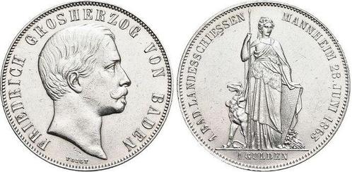 Gulden 1863 Baden-durlach Friedrich I 1852-1907, Postzegels en Munten, Munten | Europa | Niet-Euromunten, Verzenden