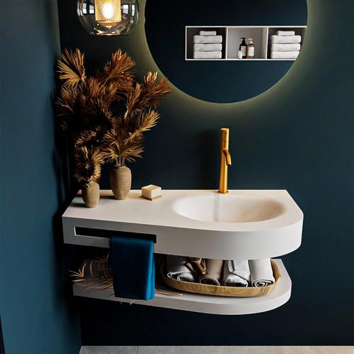 MONDIAZ RIVA 100cm Wastafel met planchet kleur Talc., Doe-het-zelf en Verbouw, Sanitair, Bad, Nieuw, Ophalen of Verzenden