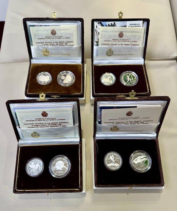 San Marino. 1986 / 1989 - 4 dittici L. 500 + L. 1000 PROOF,, Postzegels en Munten, Munten | Europa | Niet-Euromunten