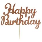 Taarttopper Happy Birthday Rose Goud 15x8cm, Verzenden, Nieuw