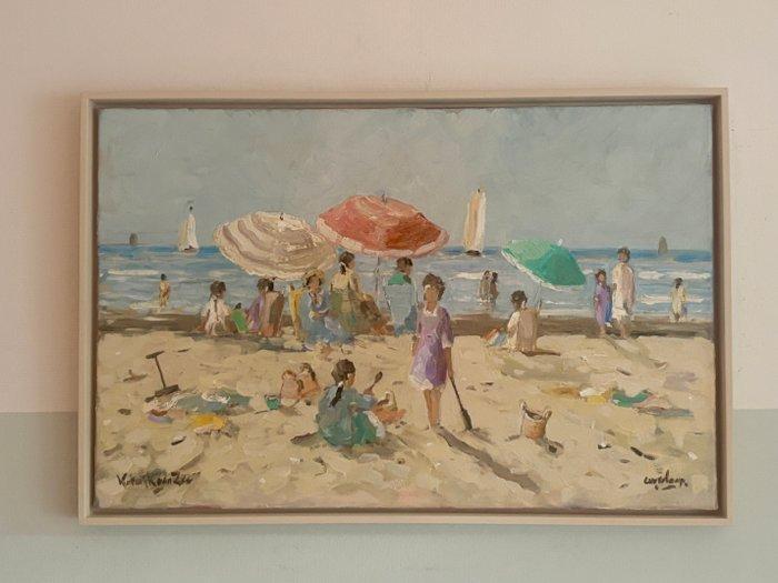 Cor Schaap (1968) - Strandgezicht Katwijk aan Zee, Antiek en Kunst, Kunst | Schilderijen | Klassiek
