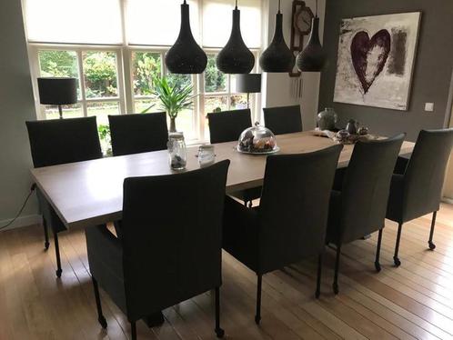 Set van 8 leren eetkamerstoelen - met wieltjes en hoge rug -, Huis en Inrichting, Stoelen, Overige kleuren, Nieuw, Leer, Ophalen of Verzenden
