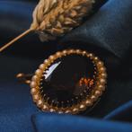 Gouden broche met rookkwarts en parels (sierlijk, hanger), Sieraden, Tassen en Uiterlijk, Broches, Gebruikt, Overige kleuren, Ophalen of Verzenden