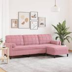 vidaXL Driezitsbank met voetenbank 210 cm fluweel roze, Verzenden, Nieuw, Driepersoons, Stof