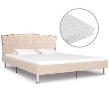 vidaXL Bed met matras stof beige 160x200 cm