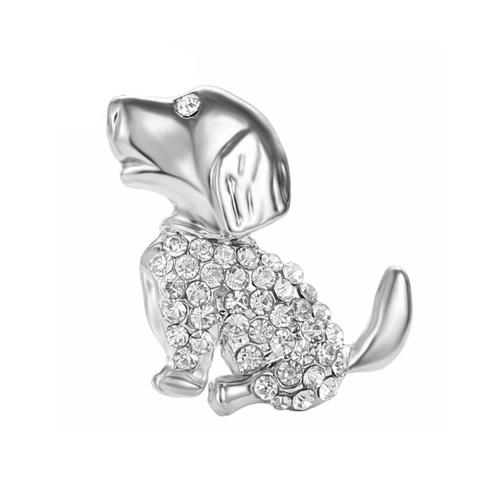 Fako Bijoux® - Broche - Puppy - Kristal - Zilverkleurig, Sieraden, Tassen en Uiterlijk, Broches, Verzenden